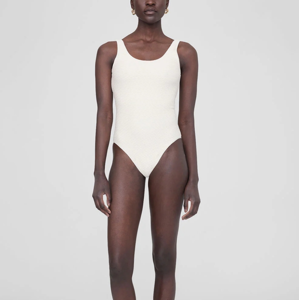Anine Bing JACE One Piece Cream Textured Swimsuit